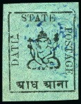 Stamp of Indian States » Duttia 1897 Datia 1/2a black on green, 1a black on white,
