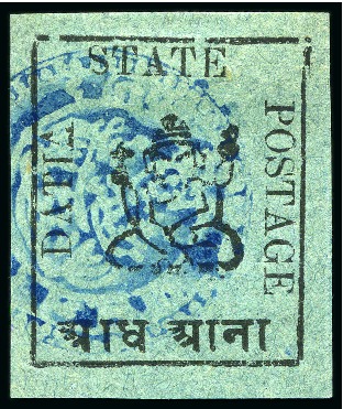 Stamp of Indian States » Duttia 1897 Datia 1/2a black on green, 1a black on white,