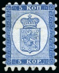 Stamp of Finland » 1860 Coat of Arms (Russian Currency) 5k Greenish Blue, roulette I, mint, a brillant exa