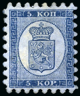 Stamp of Finland » 1860 Coat of Arms (Russian Currency) 5k Dark Greenish Blue, roulette I, mint, small fau