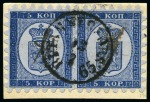 Stamp of Finland » 1860 Coat of Arms (Russian Currency) 5k Dark Greenish Blue, roulette I, pair tied by TA