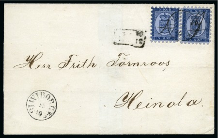 Stamp of Finland » 1860 Coat of Arms (Russian Currency) 5k Dark Greenish Blue, roulette I, two examples in