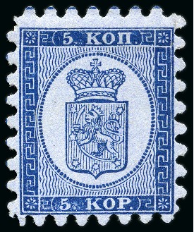 Stamp of Finland » 1860 Coat of Arms (Russian Currency) 5k Violet Blue, roulette I, unused, very fine, cer