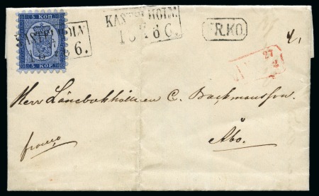 Stamp of Finland » 1860 Coat of Arms (Russian Currency) 5k Greenish Blue, roulette I, tied by clear KASTEL