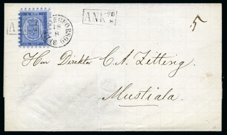 Stamp of Finland » 1860 Coat of Arms (Russian Currency) 5k Violet Blue, roulette II, tied by HELSINGFORS 1