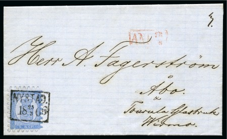 Stamp of Finland » 1860 Coat of Arms (Russian Currency) 5k Light Blue, roulette II, tied by boxed NYSTAD 2