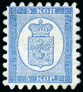 Stamp of Finland » 1860 Coat of Arms (Russian Currency) 5k Light Blue, roulette I, mint - part gum, light