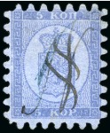 Stamp of Finland » 1860 Coat of Arms (Russian Currency) 5k Blue, three examples bearing Postmaster Norring