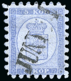 Stamp of Finland » 1860 Coat of Arms (Russian Currency) 5k Blue, roulette I, cliché setting K, balance col