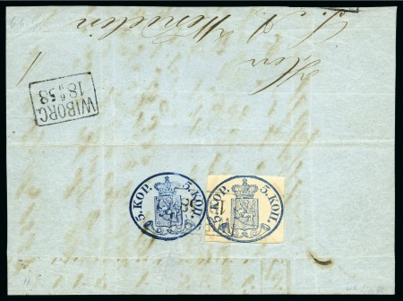 Stamp of Finland » 1856-58 5 Kopek Small Pearls 5k Blue, touched to close margins, tied by hi-boxe