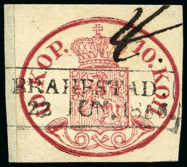 Stamp of Finland » 1856-58 10 Kopek 10k Dark Carmine, clear to good margins, strong sh