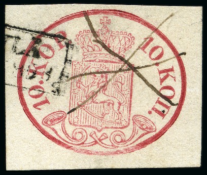Stamp of Finland » 1856-58 10 Kopek 10k Carmine-red, good to large margins, cancelled