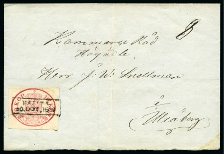 Stamp of Finland » 1856-58 10 Kopek 10k Carmine-red, good to large margins, tied by lo