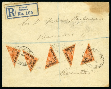 Stamp of Morocco Agencies (British Post Offices) 1914-15 20c on 2d orange, five bisects tied by Tet