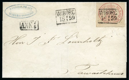 Stamp of Finland » 1856-58 10 Kopek 10k Rose, just touched at top, cancelled by clear