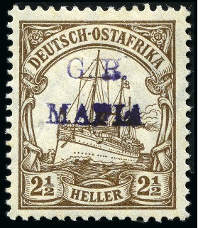 Stamp of Tanganyika » Mafia Island British Occupation » 1915 (Jan) "G. R. / MAFIA" Type 1 Overprint in Black 1915 (Jan) 2 1/2h brown, overprinted in blackish v