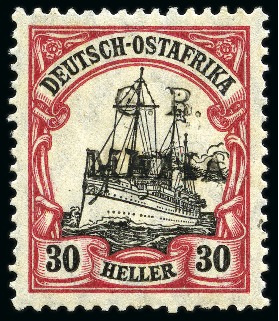 Stamp of Tanganyika » Mafia Island British Occupation » 1915 (Jan) "G. R. / MAFIA" Type 1 Overprint in Black 1915 (Jan) 30h black and carmine, overprinted in b