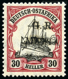 Stamp of Tanganyika » Mafia Island British Occupation » 1915 (Jan) "G. R. / MAFIA" Type 1 Overprint in Black 1915 (Jan) 30h black and carmine, overprinted in b