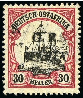 Stamp of Tanganyika » Mafia Island British Occupation » 1915 (Jan) "G. R. / MAFIA" Type 1 Overprint in Black 1915 (Jan) 30h black and carmine, overprinted in b