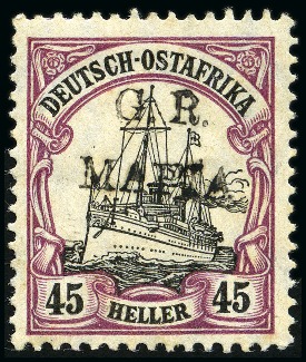 Stamp of Tanganyika » Mafia Island British Occupation » 1915 (Jan) "G. R. / MAFIA" Type 1 Overprint in Black 1915 (Jan) 45h black and mauve, overprinted in bla