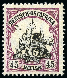 Stamp of Tanganyika » Mafia Island British Occupation » 1915 (Jan) "G. R. / MAFIA" Type 1 Overprint in Black 1915 (Jan) 45h black and mauve, overprinted in bla