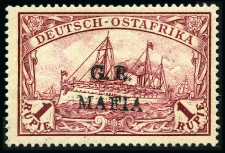Stamp of Tanganyika » Mafia Island British Occupation » 1915 (Jan) "G. R. / MAFIA" Type 1 Overprint in Black 1915 (Jan) 1r carmine, overprinted in black, mint 