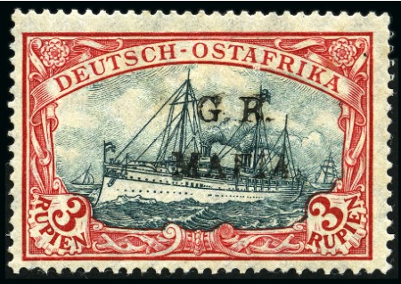 Stamp of Tanganyika » Mafia Island British Occupation » 1915 (Jan) "G. R. / MAFIA" Type 1 Overprint in Black 1915 (Jan) 3r blue-black and red, overprinted in b