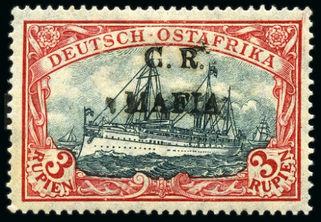 Stamp of Tanganyika » Mafia Island British Occupation » 1915 (Jan) "G. R. / MAFIA" Type 1 Overprint in Black 1915 (Jan) 3r blue-black and red, overprinted in b