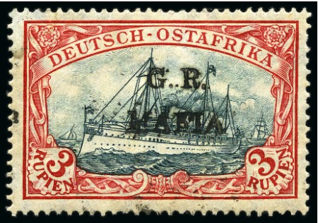 Stamp of Tanganyika » Mafia Island British Occupation » 1915 (Jan) "G. R. / MAFIA" Type 1 Overprint in Black 1915 (Jan) 3r blue-black and red, overprinted in b