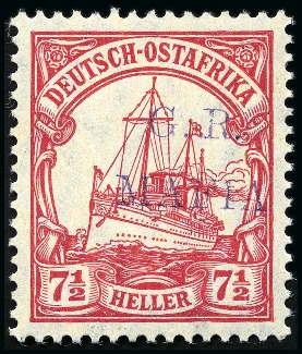 Stamp of Tanganyika » Mafia Island British Occupation » 1915 (Jan) "G. R. / MAFIA" Type 1 Overprint in Deep Purple 1915 (Jan) 7 1/2h carmine, overprinted in deep pur