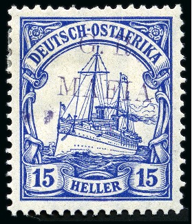 Stamp of Tanganyika » Mafia Island British Occupation » 1915 (Jan) "G. R. / MAFIA" Type 1 Overprint in Deep Purple 1915 (Jan) 15h ultramarine, overprinted in deep pu