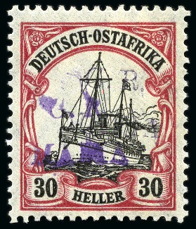 Stamp of Tanganyika » Mafia Island British Occupation » 1915 (Jan) "G. R. / MAFIA" Type 1 Overprint in Deep Purple 1915 (Jan) 30h black and carmine, with DOUBLE OVER