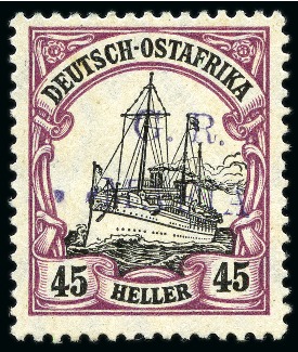 Stamp of Tanganyika » Mafia Island British Occupation » 1915 (Jan) "G. R. / MAFIA" Type 1 Overprint in Deep Purple 1915 (Jan) 45h black and mauve, overprinted in dee