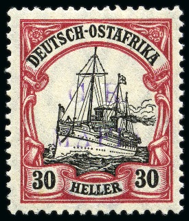 Stamp of Tanganyika » Mafia Island British Occupation » 1915 (Jan) "G. R. / MAFIA" Type 1 Overprint in Reddish Violet 1915 (Jan) 30h black and carmine, overprinted in r