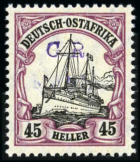Stamp of Tanganyika » Mafia Island British Occupation » 1915 (Jan) "G. R. / MAFIA" Type 1 Overprint in Reddish Violet 1915 (Jan) 45h black and mauve, overprinted in red