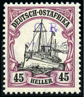 Stamp of Tanganyika » Mafia Island British Occupation » 1915 (Jan) "G. R. / MAFIA" Type 1 Overprint in Reddish Violet 1915 (Jan) 45h black and mauve, overprinted in red