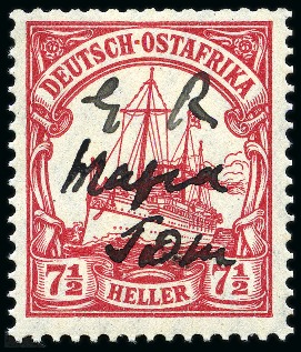 Stamp of Tanganyika » Mafia Island British Occupation » 1915 (Jan) "G R / Mafia / JDM" Manuscript Overprint 1915 "G R / Mafia / JDM" on German East Africa 7 1