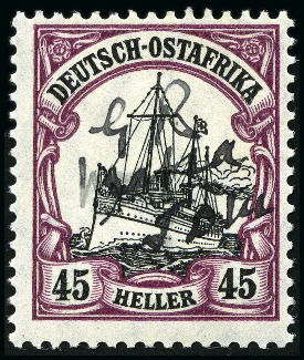 Stamp of Tanganyika » Mafia Island British Occupation » 1915 (Jan) "G R / Mafia / JDM" Manuscript Overprint 1915 "G R / Mafia / JDM" on German East Africa 45h