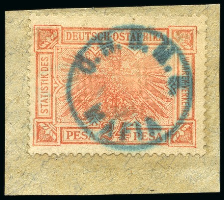 Stamp of Tanganyika » Mafia Island British Occupation » 1915 (Sep) "OHBMS Mafia" in Circle on GEA Fiscals 1915 (Sept) 24 pesa vermillon with bluish green ov