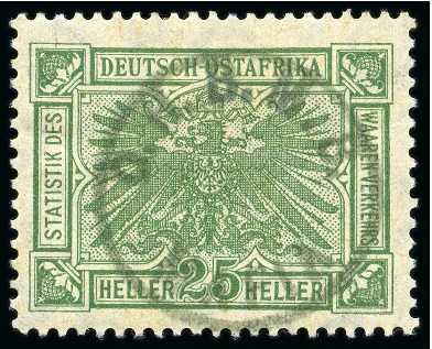 Stamp of Tanganyika » Mafia Island British Occupation » 1915 (Sep) "OHBMS Mafia" in Circle on GEA Fiscals 1915 (Sept) 25h dull green with bluish green overp