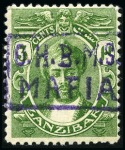 Stamp of Tanganyika » Mafia Island British Occupation » 1915 (Sep) "OHBMS Mafia" in Circle on GEA Fiscals 1915 (Sept) Boxed-type O.H.B.M.S. / MAFIA violet o