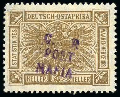 Stamp of Tanganyika » Mafia Island British Occupation » 1915 (Sep) "G. R / POST / MAFIA" Type 4 Overprint Only on GEA 1915 (Sept) 12 1/2h drab with only type M4 (G.R. /