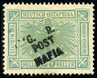 Stamp of Tanganyika » Mafia Island British Occupation » 1915 (Sep) "G. R / POST / MAFIA" Type 4 Overprint Only on GEA 1915 (Sept) 25h dull green with only type M4 (G.R.