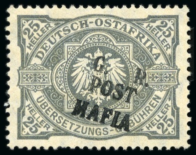 Stamp of Tanganyika » Mafia Island British Occupation » 1915 (Sep) "G. R / POST / MAFIA" Type 4 Overprint Only on GEA 1915 (Sept) 25h grey with only type M4 (G.R. / POS