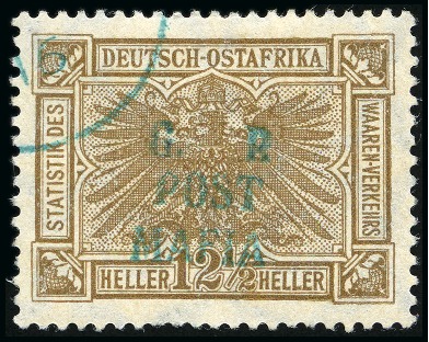 Stamp of Tanganyika » Mafia Island British Occupation » 1915 (Sep) "G. R / POST / MAFIA" Type 4 Overprint Only on GEA 1915 (Sept) 12 1/2h drab with only type M4 (G.R. /