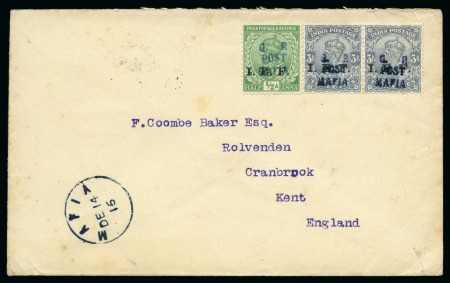 Stamp of Tanganyika » Mafia Island British Occupation » 1915 (Nov) "G. R / POST / MAFIA" Type 4 Overprint on India I.E.F. Issues 1915 (Nov) 3p grey (2) and 1/2a light green with g