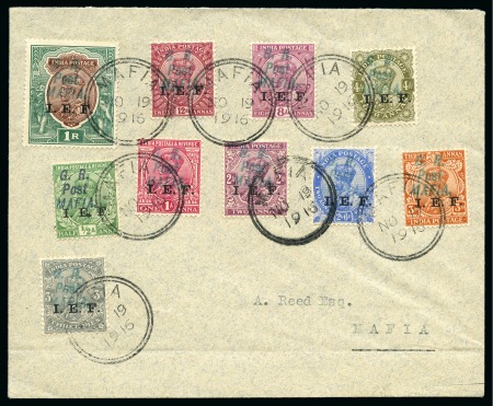 Stamp of Tanganyika » Mafia Island British Occupation » 1917 (Apr) "G. R. / Post / MAFIA" Type 5 Overprint on India I.E.F. Issues 1917 (Apr) 3p grey to 1r red-brown and deep blue-g