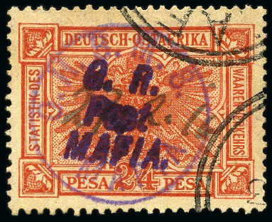Stamp of Tanganyika » Mafia Island British Occupation » Other Issues German East Africa fiscal 24 pesa vermilion with O