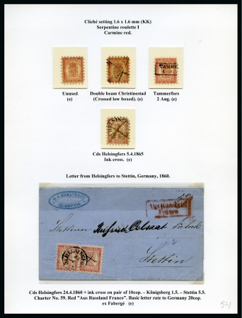 Stamp of Finland » 1860 Coat of Arms (Russian Currency) 10k Carmine-red, roulette I, exhibition page showi
