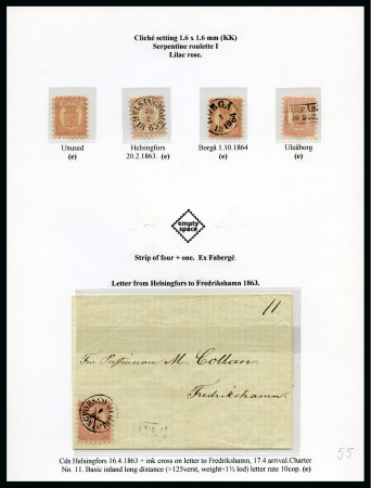 Stamp of Finland » 1860 Coat of Arms (Russian Currency) 10k Lilac-rose, roulette I, exhibition page with f